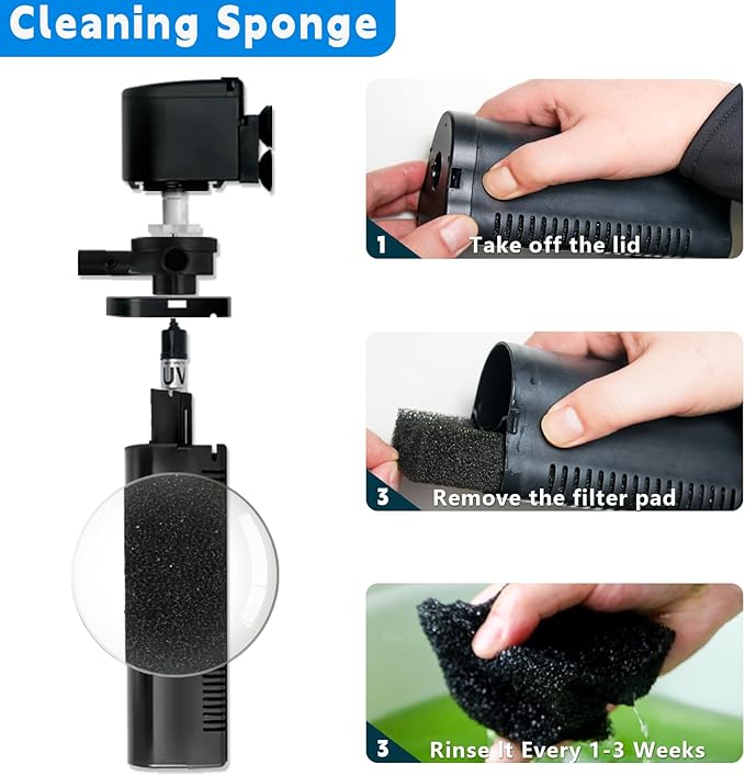 158GPH Small Aquarium Filter, UV Sterilizer for Aquarium for 10-45 Gallon Tank, Internal Pump for Turtle Betta Fish Tank Filter Silent 4-in-1 Green Killing Machine with Fish Tank Filters Deodorization-PurrikoPets