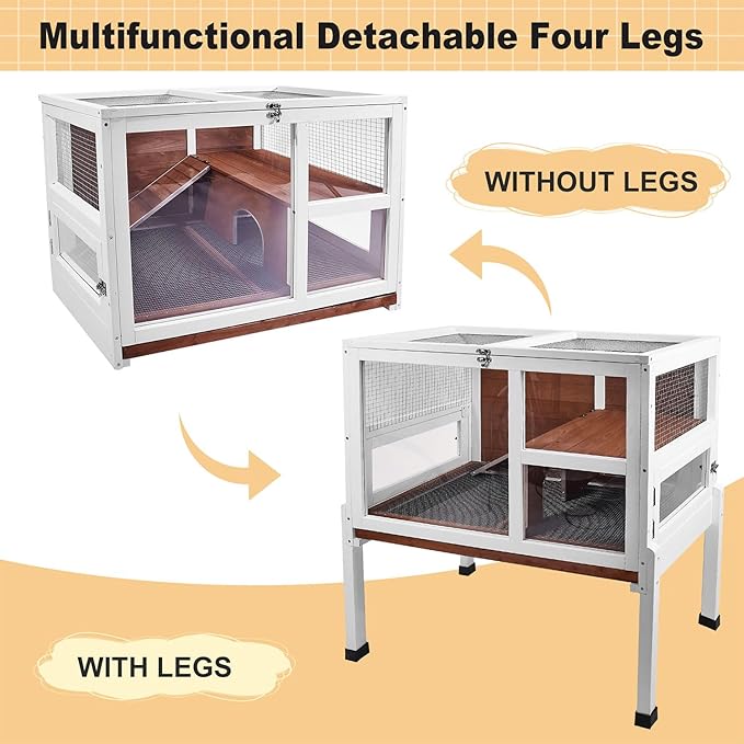 2-Story Guinea Pig Cage with Stand, Indoor Wooden Hamster Cage with Ramp, Pull-Out Tray, Hideout & Platform, Acrylic Transparent Small Animal Habitat for Chinchillas, Ferrets, Hedgehogs, Walnut-PurrikoPets