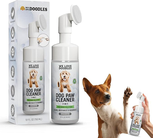 Dog Paw Cleaner (Over 100+ Feet Cleanings) No-Rinse Dog Foot Washer, Gentle and Safe Paw Cleaner for Dogs and Cats, Foam Formula, Moisturizes and Deodorizes, 150mL (Unscented) [We Love Doodles]-PurrikoPets