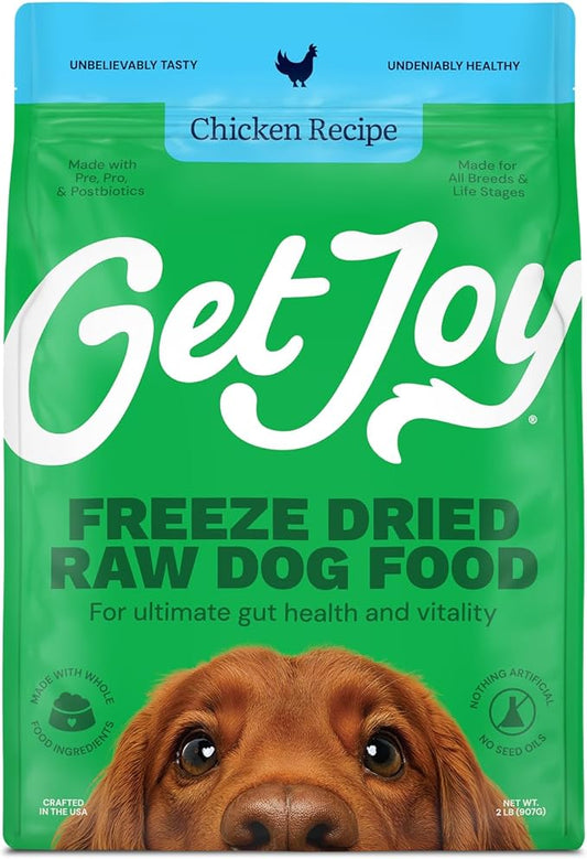 Get Joy Gut Health Fresh Freeze Dried Raw Meal, Chicken Recipe, 32 Ounce Bag, Dog Food for Dogs of All Breeds and Life Stages, PhD Animal Nutritionist Formulated, Made in USA-PurrikoPets