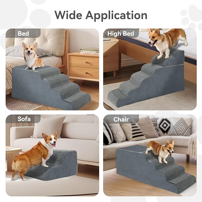 ABORON 𝟲 𝗦𝘁𝗲𝗽𝘀 Dog Steps for High Bed, 26 Inch High Dog Stairs for Small Dogs, Waterproof Pet Stairs for Small Old Large Dogs and Cats with Removable Cover & PE Support Board for Bed/Car/Couch-PurrikoPets