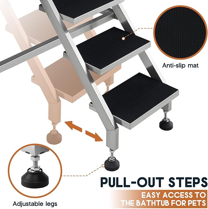 Albott 34 Inch Stainless Steel Dog Washing Station with Non-Slip Steps, Sprayer, Faucet, Tow Rope – Professional Pet Bathtub for Small Dogs, Great for Home, Garage, Salon (Left Door)-PurrikoPets