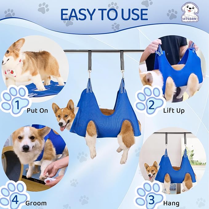 Dog Grooming Hammock for Large & Giant Dogs, Pet Grooming Sling with Nail Clippers, Trimmers & Scissors – Comfortable & Safe Grooming Harness for Stress-Free Nail Trimming for XXXL Dogs-PurrikoPets