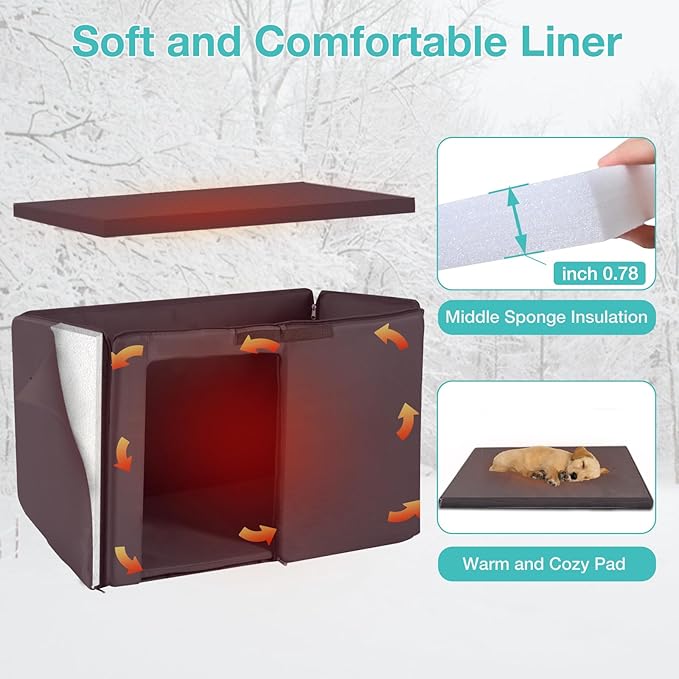 Feral Dog House Outdoor,Anti Bite Iron Frame Dog Kennel,Wood Warm Pets Home,Insulated Weatherproof Outside Shelter for Feral Animal (33.5"(L)×22"(W)×25.2"(H)-Brown-in)-PurrikoPets