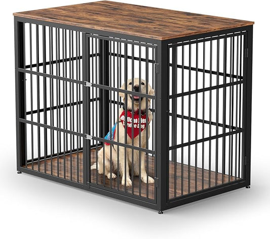 48'' XXL Dog Crate Furniture with 3 Doors,Wooden Crate End Table Heavy Duty Indoor Combination Cage for Medium to Large Dogs, Multiple Units Can be Combined-PurrikoPets