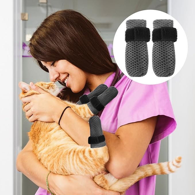 4Pcs Cat Shoes, 3.62×1.57 Inches Anti Scratch Cat Mittens, Breathable Mesh Nail Caps for Cats Claws, Adjustable Cats Claw Covers for Pet Bathing Feeding Cutting Nails(Gray)-PurrikoPets
