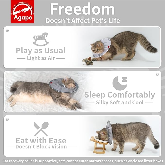 Agape Soft Cat Cone, Lightweight Recovery Collar for Cats to Stop Licking and Scratching After Surgery, Comfy Kitten Cone for Wound Care, Cute E Collar Alternative for Small, Medium, and Large Cats-PurrikoPets