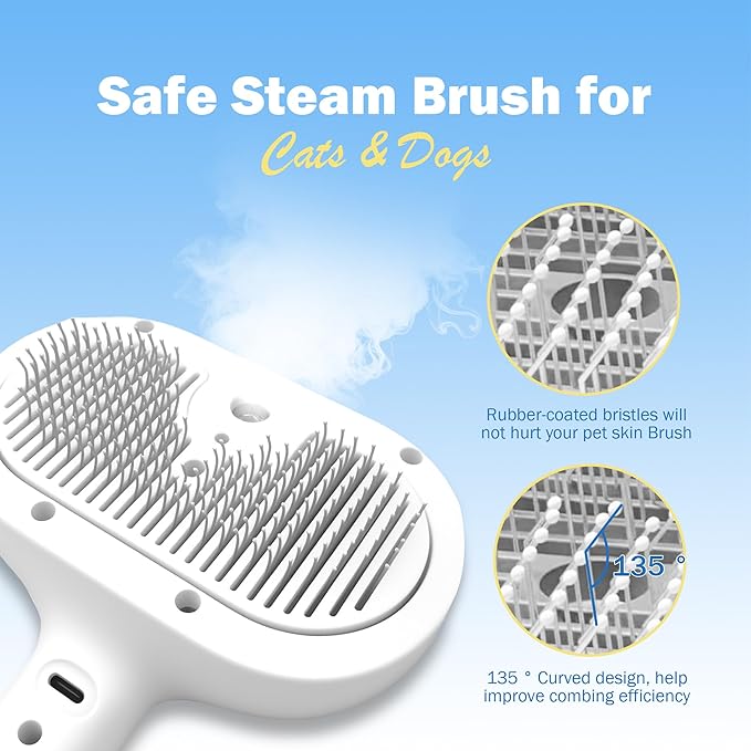 4-in-1 Pet Grooming Steam Brush for Cats & Dogs – Steam Spray, Blue Light, Hair Removal, Self-Cleaning Comb – Includes Pet Waterless Shampoo-PurrikoPets