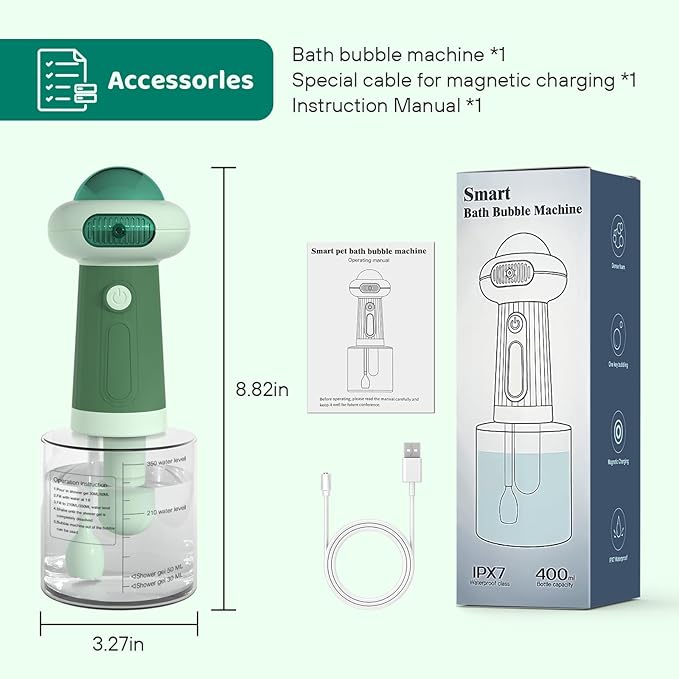 Dog Shampoo Dispenser, UFO Dog Shampoo Sprayer, Electric Foaming Shampoo Dispenser for Dog and Cat Washing, for Bathtub, Kitchen Sink, Bathroom Cleaning, Green-PurrikoPets