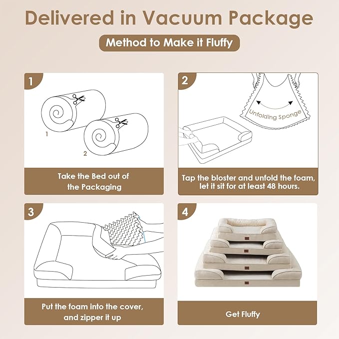 EHEYCIGA Orthopedic XL Dog Beds, Waterproof Memory Foam Dog Bed for Extra Large Dogs, Non-Slip Bottom and Egg-Crate Foam Big Pet Couch Bed with Washable Removable Cover, Beige-PurrikoPets