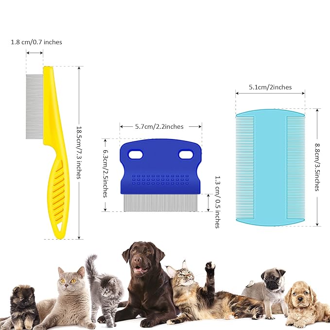 6 Pieces Pet Lice Combs Dog Grooming Flea Cat Tear Stain Comb for Removal Dandruff, Hair Stain, Nit(Pink, Yellow, Dark Blue, Green, Blue, Orange)-PurrikoPets