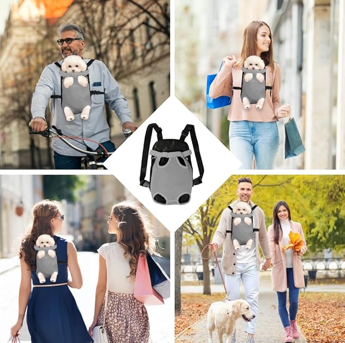 FEimaX Dog Carrier Backpack Pet Legs Out Front Cat Travel Bag, Adjustable Puppy Backpacks Carriers Hands-Free for Small Medium Dogs Cats Hiking Traveling Camping Daily Walking (X-Large, Grey)-PurrikoPets