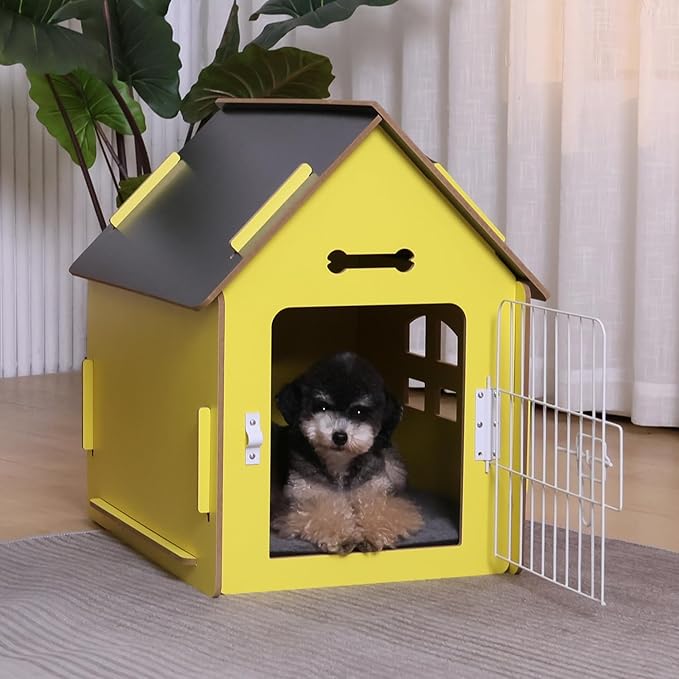 Dog House Indoor for Small Dogs or Cats, Cozy Wooden Design, Small Indoor Bed House, with Air Vents and Elevated Floor Warm Dog Cave-PurrikoPets