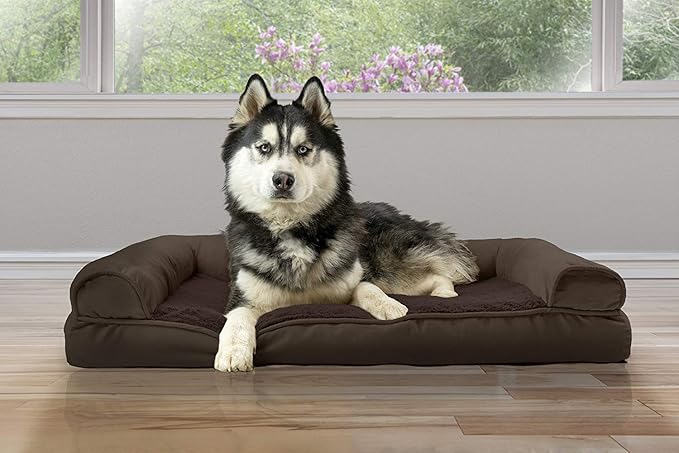 Furhaven Cooling Gel Dog Bed for Large Dogs w/ Removable Bolsters & Washable Cover, For Dogs Up to 95 lbs - Plush & Suede Sofa - Espresso, Jumbo/XL-PurrikoPets