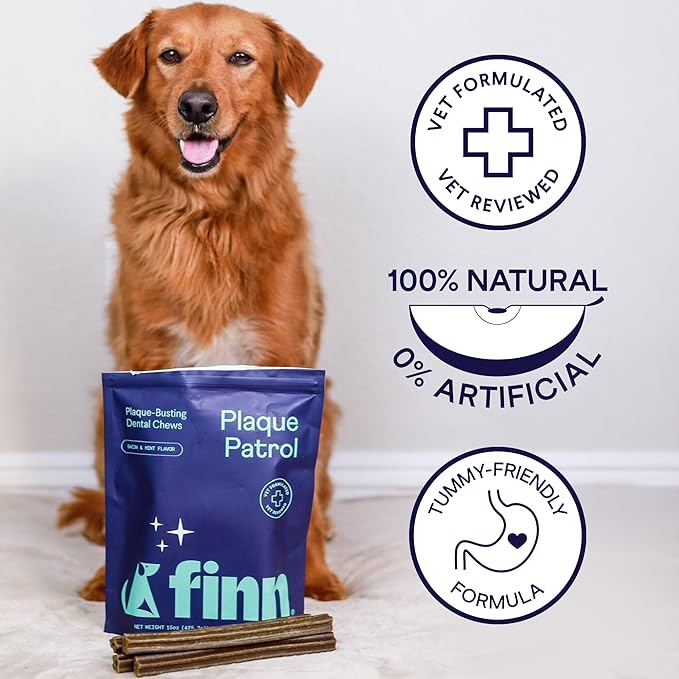 Finn Plaque Patrol Dental Chews | Triple-Action Defense Against Plaque, Tartar, and Bad Breath | for Medium/Large Dogs, 25+ lbs-PurrikoPets
