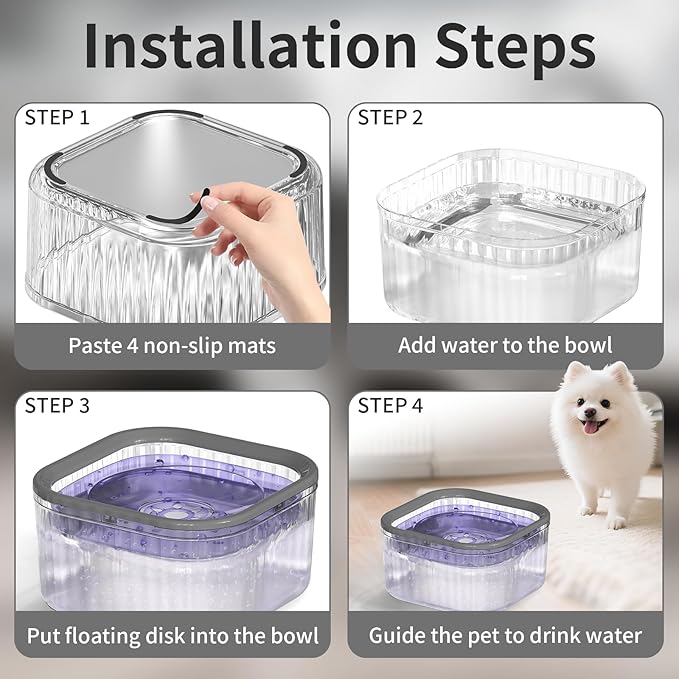 3L Dog Water Bowl No Spill 101oz Large Capacity Spill Proof Slow Drinking Water Feeder No Splash Pet Water Bowl Vehicle Carried Travel Dog Bowl for Sloppy Messy Drinkers Cats(Purple)-PurrikoPets