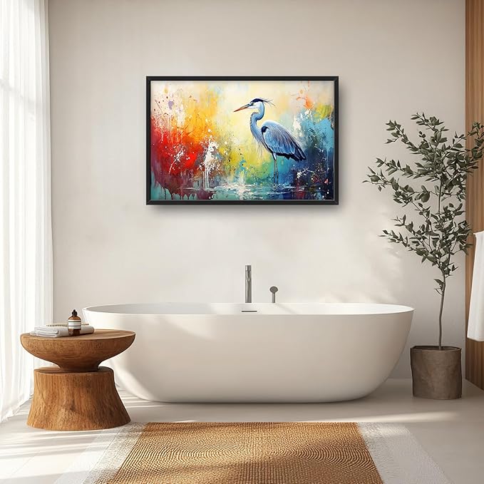 Extra Large Framed Abstract Heron Wall Art,Oversized Colorful Graffiti Heron Wall Decor Pictures for Living Room,Canvas Print Painting Modern Artwork Bedroom Office Bathroom Home Decor 36L x 24W-PurrikoPets