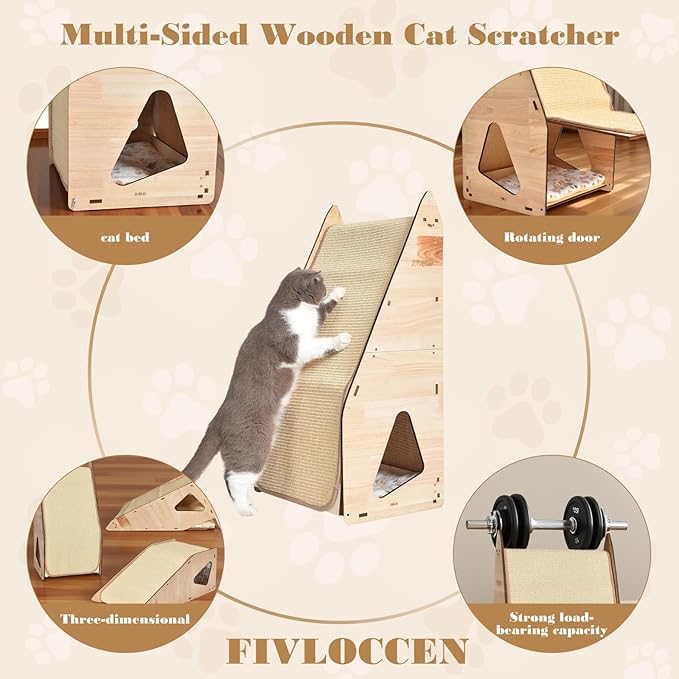 24in Multi-Functional Cat Furniture: Sisal Scratching Posts & Sturdy 3D Wood Frame for Indoor Cats, Integrated Cat Condo Hideout Tunnel All-in-One Space Saver for Multi-Cat & Budget-Friendly-PurrikoPets