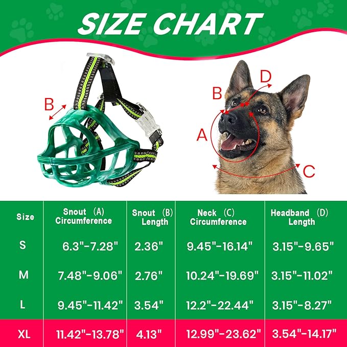 Dog Muzzle, Basket Muzzle for Small Medium Large Dogs, Anti-Biting and Chewing, Lightweight & Sturdy Cage Design, Allows Panting & Drinking, Ideal for Grooming & Training(Green Size XL)-PurrikoPets