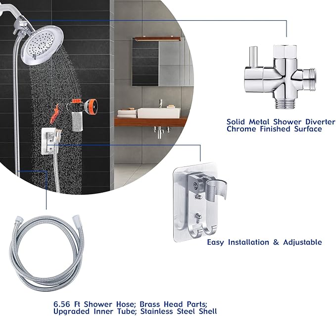 Dog Shower Attachment Water Hose Nozzle Sprayer Set with Metal 3-Way Shower Diverter & 6.6 Ft Long Hose for Bathroom Shower Arm Easy Indoor Outdoor Pet Pup Dog Washing Hose attachment-PurrikoPets