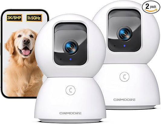 5G Security Camera Indoor 2-Pack, No-Monthly-Fee AI Tracking Facial Recognition, 3K Pet/Dog Camera with Speaker/Phone App, PTZ WiFi Baby Monitor Cameras for Home Security, 0-Glow Night Vision-PurrikoPets