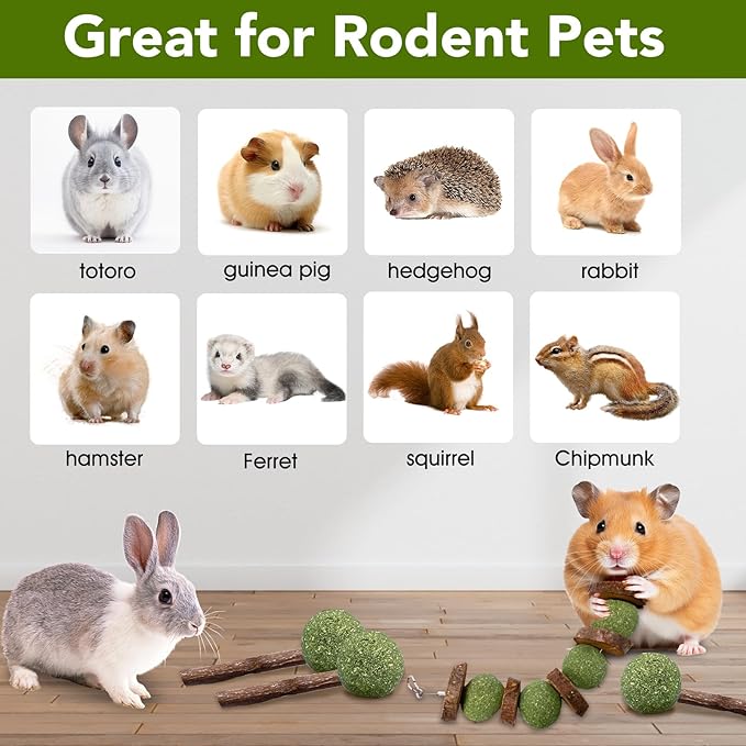 3 Pcs Bunny Chew Toys with 3 Pcs Rabbit Chew Lollipop for Teeth Grinding, Improve Dental Health, Treats for Rabbits Guinea Pigs Chinchillas Bunnies Hamsters-PurrikoPets