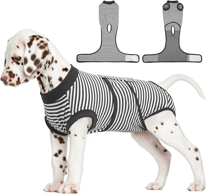 FUAMEY Dog Recovery Suit Male,Dogs Surgery Neuter Suits Puppy Spay Shirts for Female Protect Dog's Skin Anti Licking Abdominal Wounds Doggie Onesie Pet Bodysuit Alternative to Cone Gray Stripes XS-PurrikoPets