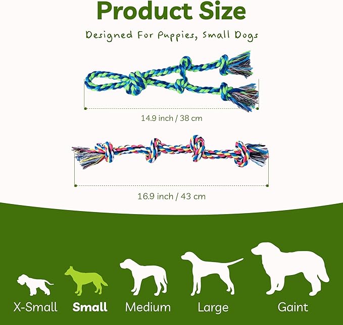 2 Pack Dog Rope Toy for Small Dogs, Puppy Teething Toys, Durable Cotton Puppy Chew Toys for Teething, Small Dog Toys for Aggressive Chewers, Interactive Tug of War Dog Toy for Puppies Boredom-PurrikoPets