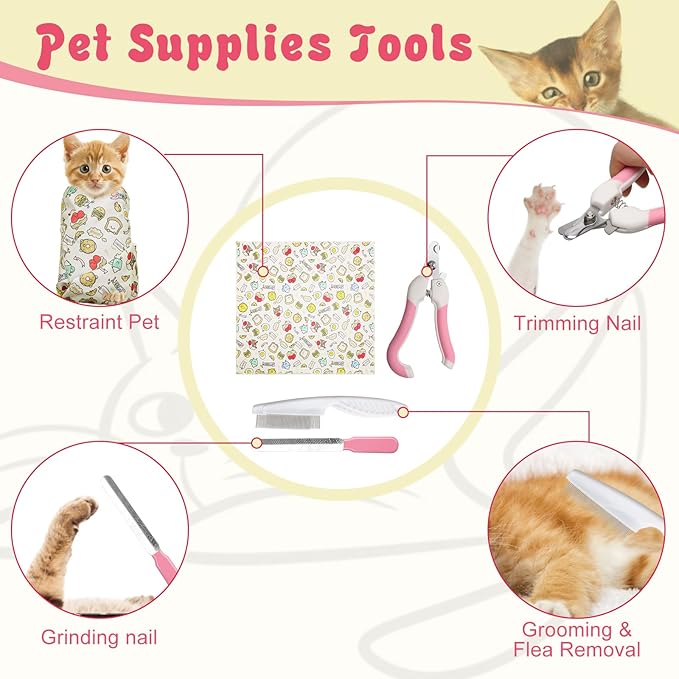 4p Cat Wrap for Cutting Nails Set, Self-Adhesive Cat Wrap Comfortable & Soft Cat Grooming Wrap Suitable for Many Cat Sizes Cat Burrito Wrap for Trimming Nails-PurrikoPets
