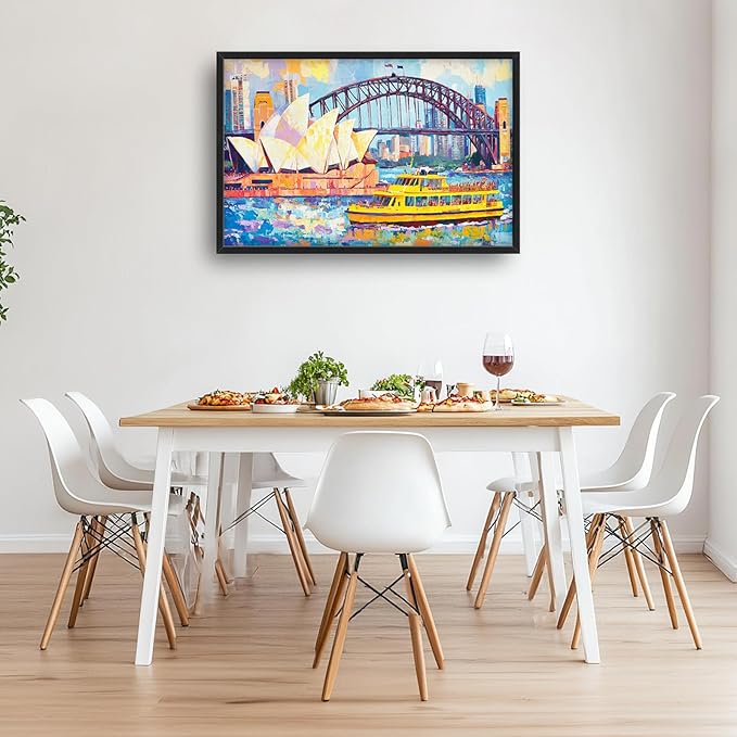 Extra Large Sydney Opera House Framed Wall Art for Living Room,Oversized Abstract Harbour Bridge Cityscape Pictures Wall Decor,Canvas Print Painting Modern Artwork Bedroom Office Bathroom 36L" x 24W"-PurrikoPets