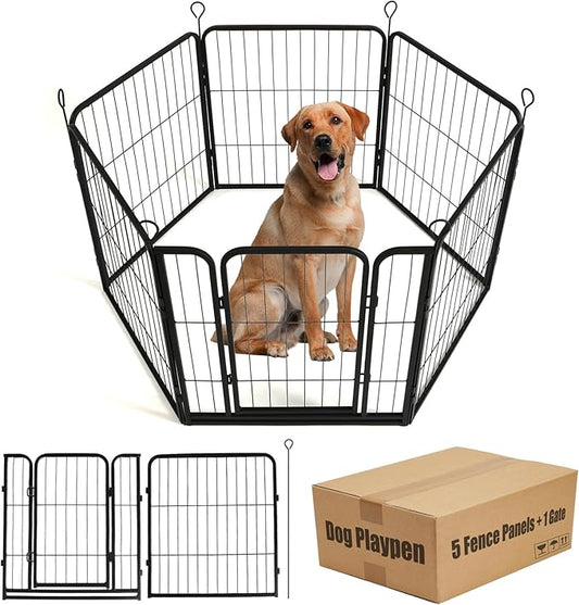 Dog Playpen,24 32 40 48 in(H) Pet Fence Outdoor for Rv Camping,Garden Fence Small Animal Barrie for Yard,11Ft(L)-56Ft(L) Black Metal Temporary Fencing-PurrikoPets