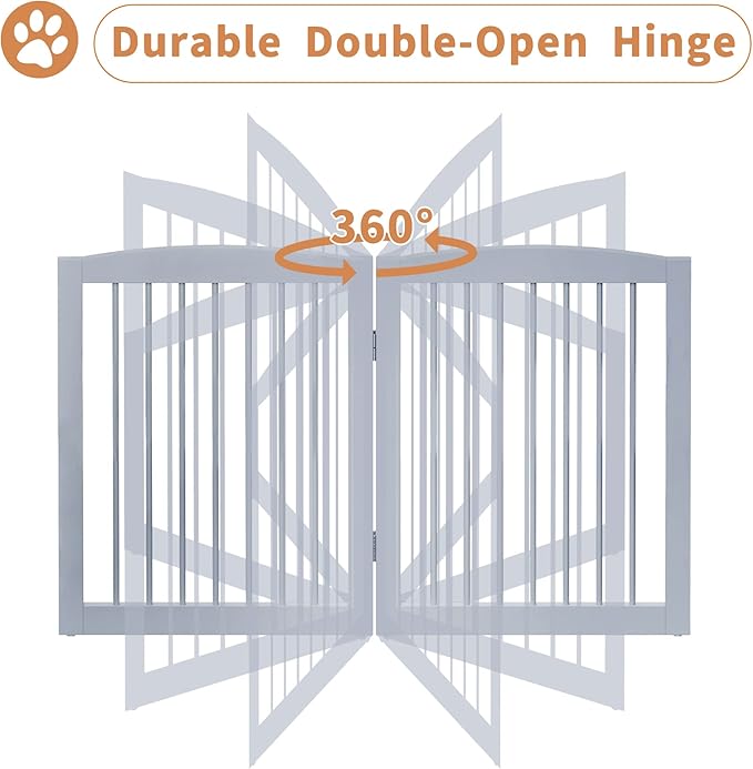 Freestanding Pet Gate for Dogs, Foldable Wooden Dog Gate for House, Extra Wide Indoor Pet Barrier for Stair, Doorway, Hall, Support Feet Included, 120 Inch Wide, 6 Panels 24", Grey-PurrikoPets