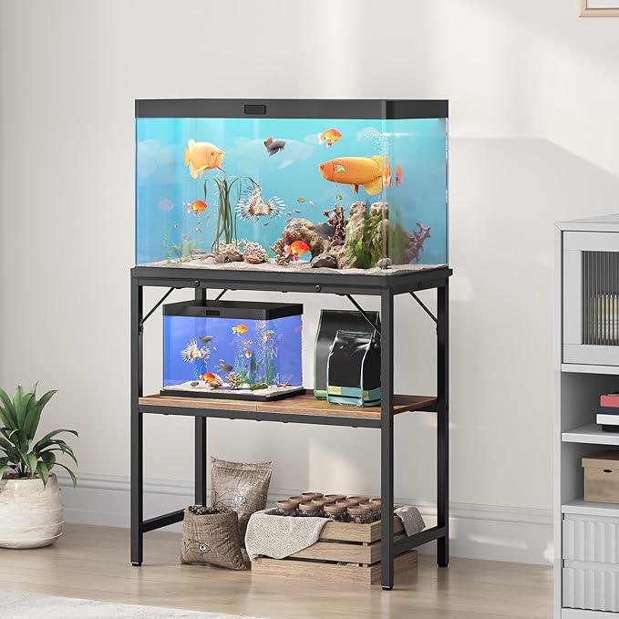 20 Gallon Fish Tank Stand, Aquarium Stand with 2-Tier Storage Shelves, Heavy Duty Breeder Turtle Terrarium Stand Rack for Home Office, 24.0" L x 11.8" W x 24.4" H, Rustic Brown FTHR2001-PurrikoPets