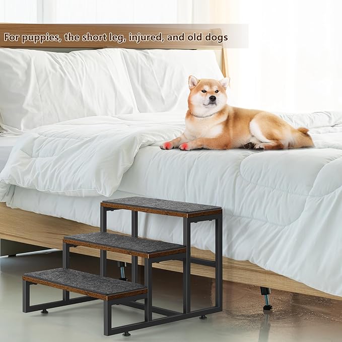 Dog Stairs for Small Dogs 3 Steps Pet Stairs Dog Stairs Steps for Couches High Beds, Non-Slip Indoor Dog Ramp, Holds Up to 100lbs-PurrikoPets