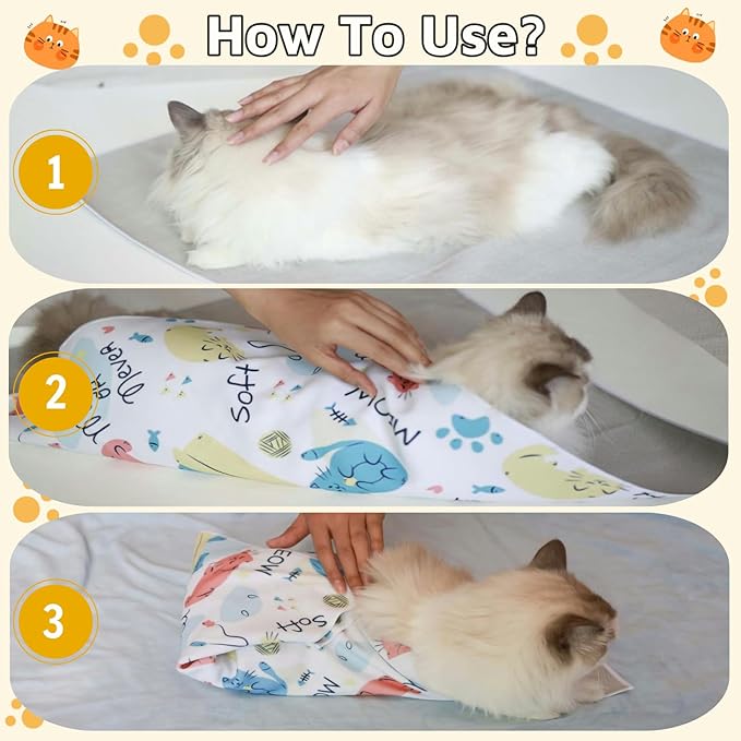 27.6" Cat Wrap for Grooming-Premium Cat Grooming Wrap Cat Restraint for Nail Clipping, Self-Adherent Soft Cat Blanket to Wrap Cat Anti-Scratch Anti-Escape Grooming Bag (White, XL(Within 17lbs))-PurrikoPets
