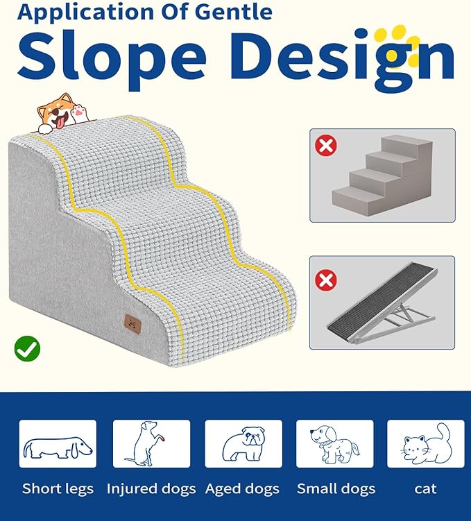Dog Step for Bed, Dog Stair 3-Step 35D Pet Stair 15.7" H for High Bed or Sofa Non-Slip Balanced Pet Step Indoor, Light Grey-PurrikoPets