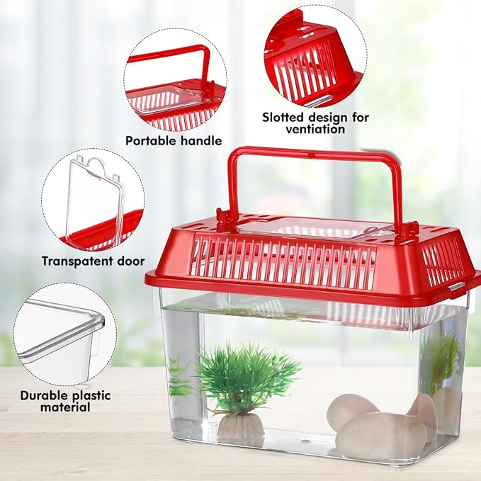 5pcs Small Fish Carrier with Breathable Lids, Portable Betta Fish Tank, Clear Breeding Boxes for Lizard, Turtle, Tarantula（Assorted Color）-PurrikoPets