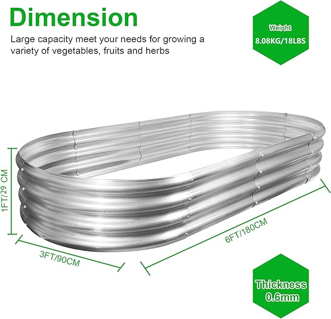 2Pack Raised Garden Bed 6×3×1FT,Galvanized Planter Box Oval Large Matel Steel Backyard Beds Outdoor for Vegetables,Flowers,Herbs,Plant-PurrikoPets