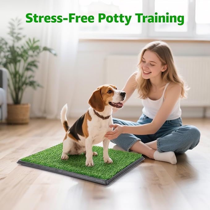 Dog Grass Pet Loo Indoor/Outdoor Portable Potty, Dog Litter Box, Artificial Grass Patch Bathroom Mat and Washable Pee Pad for Puppy Training, Full System with Trays (Pet Training Tray, 20"x30")-PurrikoPets