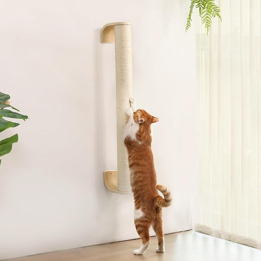 FUKUMARU Cat Wall Scratcher, 28" Wall Mounted Kitten Scratching Post, Sturdy Sisal Climbing Tree for Indoor Cats-PurrikoPets