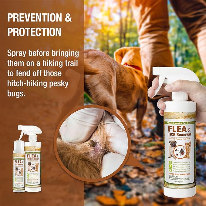 EcoVenger Flea & Tick Removal Spray 16oz for Dogs and Cats, Protects from Fleas, Mites, Ticks & Mosquitoes, eliminates+ Repels+ Housekeeping, Indoors/Outdoors, Plant-Based Formula Safe for Pets & Kids-PurrikoPets