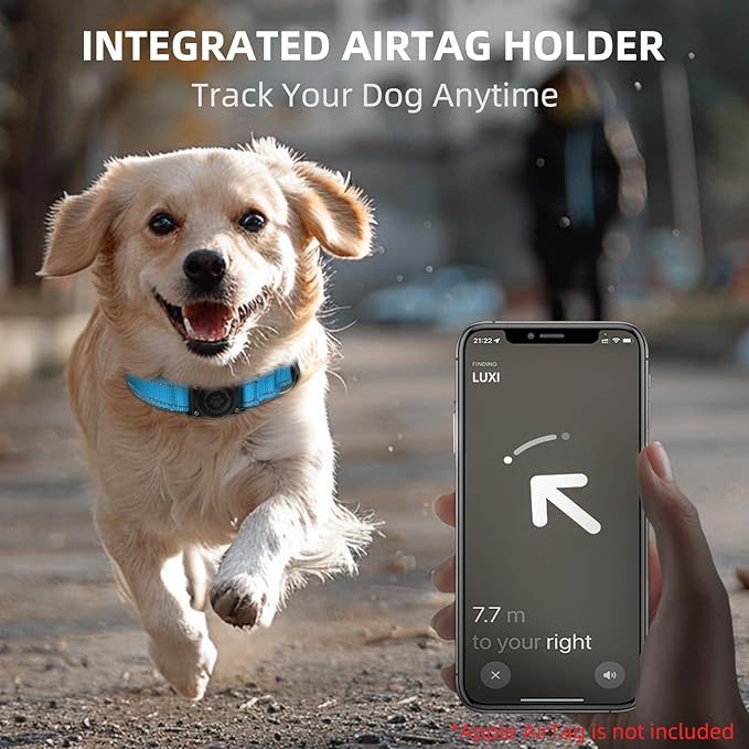 Airtag Dog Collar - 100% Waterproof Air tag Dog Collar Holder for Apple AirTag, Reflective, Soft Padded, Everlasting, GPS Dog Collar for Small Medium Large Dogs (Blue, M)-PurrikoPets