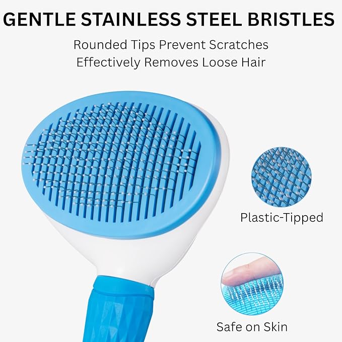 AIXINPET Cat & Dog Self Cleaning Slicker Brush - Easy to Remove Loose Fur, Harmless Deshedding Grooming Tool, Massaging Function - Suitable for Shedding & Furry Pets, like Rabbits and Ferrets-PurrikoPets