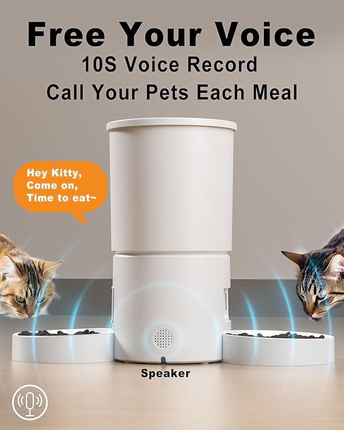 Dual Automatic Cat Feeder 2 Cats,6 Meals/Day,12 Portions/Meal,4.2L Dual Power Double Bowls Feeder,Dry Food Auto Pet Dispenser,10S Voice Record,Flexible Schedule Timer (White,Basic Dual Bowls)-PurrikoPets