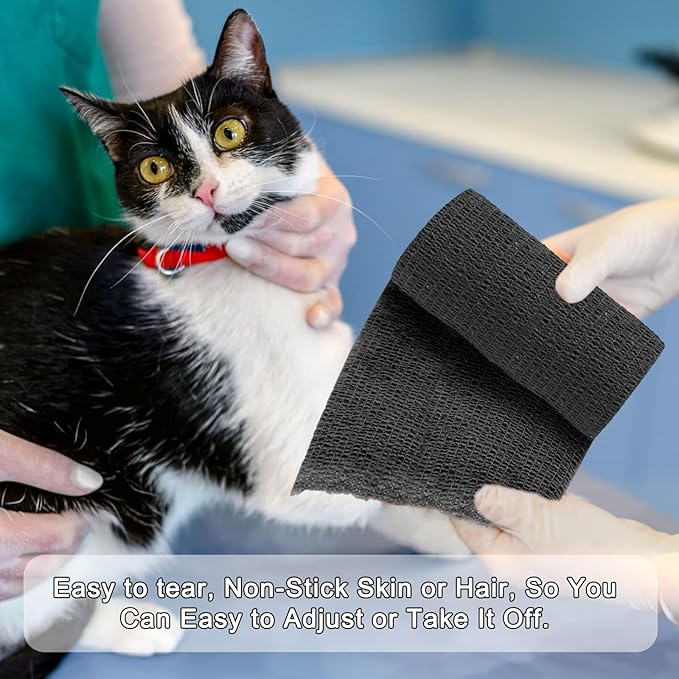 24 Pack Self Adhesive Bandage Wrap, 4” x 5 Yards Cohesive Medical Tape Elastic Grip Tape Black Sports Tape Athletic for Ankle, Wrist Sprains, Pet First Aid (Black, 4 Inch)-PurrikoPets