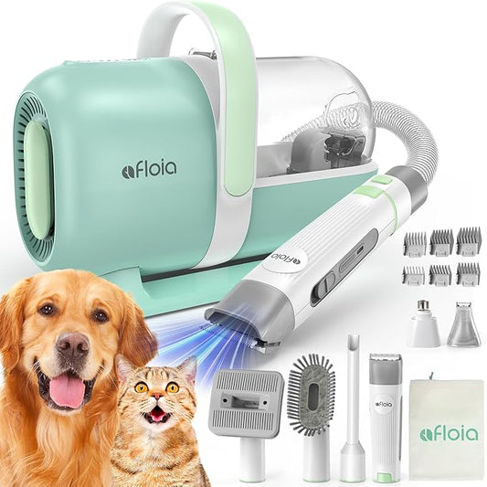 Afloia 6-in-1 Dog Grooming Kit, Pet Grooming Vacuum for Shedding, Dog Hair Vacuum with Clipper Nail Trimmer Grinder, Pet Brush Groomer at Home, Low Noise Cats Hair Remover, 1.5L Dust Cup, Green-PurrikoPets