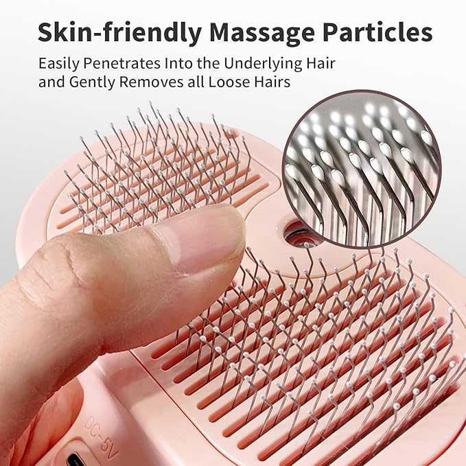 3-in-1 Steam Brush with Release Button and Tank, Anti-Static Pet Brush for Long and Short Hair - Removes Tangles and Loose Hair (Pink)-PurrikoPets