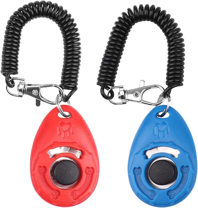 Dog Training Clicker with Wrist Strap - OYEFLY Durable Lightweight Easy to Use, Pet Training Clicker for Cats Puppy Birds Horses. Perfect for Behavioral Training 2-Pack (Red and Blue)-PurrikoPets