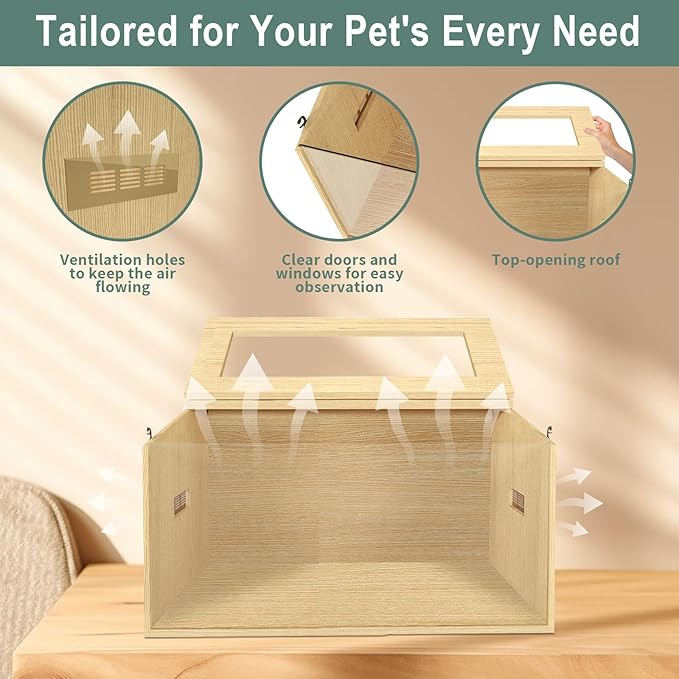 24" Hamster Cage, Top Opening Lockable Roof Door Gerbil Cage, Dwarf Hamster Cage with Hygrometer, Mice and Small Animal Habitat, Chewproof Syrian Hamster Enclosure, (Wooden, 24" L x 16" W x 16" H)-PurrikoPets