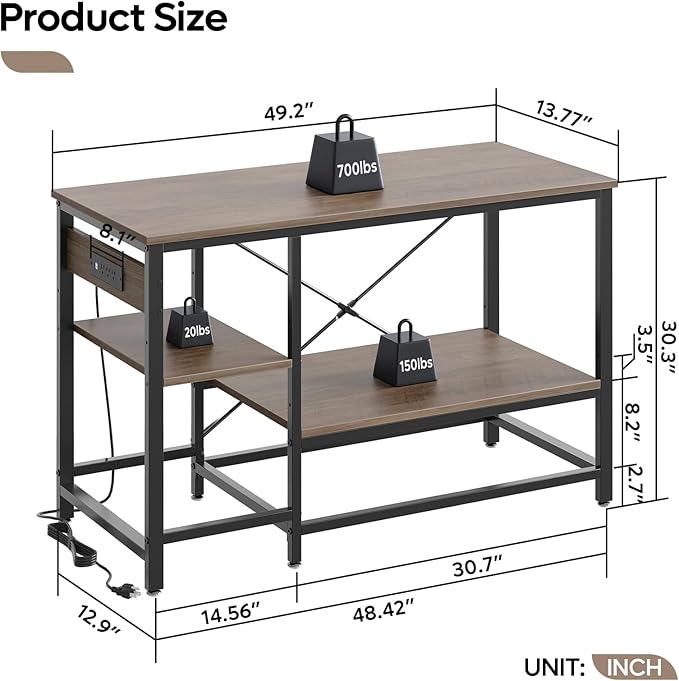 55 Gallon Fish Tank Stand with Charging Station, 49.2x13.8 Metal Aquarium Stand with 3-Tiers Adjustable Storage Shelves, 6-Legs Reptile Terrarium Stand, 700 LBs-PurrikoPets